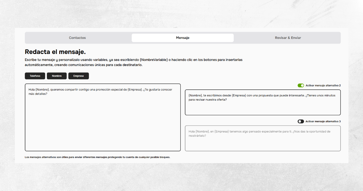 Personalización del mensaje
